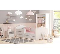 MEBLEKO Cama infantil Fala blanca 160 x 80 con un cajón y un riel