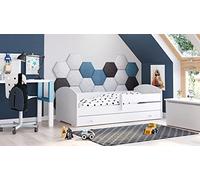 MEBLEKO LUK - Cama para niños con barandilla y cajón, 160 x 80 cm