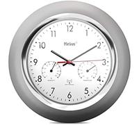 Mebus funk-wanduhr mit thermometer und hygrometer/silberner rahmen/wei