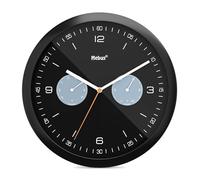 Mebus Moderne Quarz-Wanduhr mit Temperaturanzeige, Luftfeuchtigkeit, 26 cm Durchmesser groß, Wohnzimmer, Küchenuhr, Rund/Modell: 16100 / Farbe: Schwarz