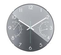 MEBUS Moderne Quarz-Wanduhr mit Temperaturanzeige und Luftfeuchtigkeit, 30 cm Durchmesser groß, Wohnzimmer, Küchenuhr, Rund/Modell: 16105 / Farbe: Grau
