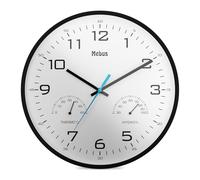 Mebus Reloj de pared analógico de cuarzo para temperatura y humedad con termómetro e higrómetro, plástico, negro, 30 cm de diámetro, 16180