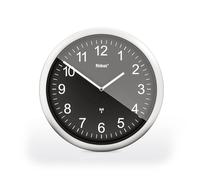 Mebus Reloj de Pared inalámbrico, 26 cm, silencioso, fácil de Leer, Marco Plateado, Esfera Negra, Modelo 19812, Claro y silencioso, Color Negro