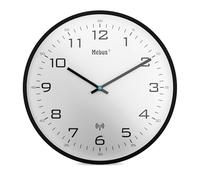 Mebus Reloj de Pared inalámbrico, 30 cm, silencioso, Marco Negro, Esfera Blanca, Modelo 13079, Pantalla Grande y Clara, Color Negro