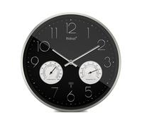 Mebus Reloj de Pared inalámbrico con termómetro e higrómetro, silencioso, Marco Plateado, Modelo 12988, Funcional y Elegante