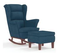 Mecedora Con Respaldo Alto De Terciopelo Azul Y Madera Maciza Vidaxl