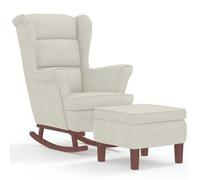 Mecedora Con Respaldo Alto De Terciopelo Crema Y Madera Maciza Vidaxl