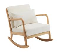 Mecedora De Estilo Escandinavo De Tejido De Rizo Y Madera - Beis