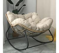 Mecedora de huevo con cojín acolchado, silla beige de gran tamaño para uso en interiores y exteriores en sala de estar, porche y patio trasero