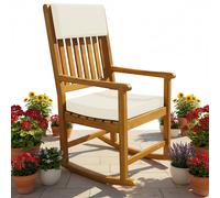 Casaria® Silla Mecedora Reposabrazos Acacia 160Kg Funda Lavable Jardín Balcón Terraza Resistente Intemperie Interior Exterior Cojines Crema