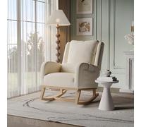 Mecedora para relajarse, sillón balancín, Silla de lactancia, silla basculante con lana de oveja y cojín lumbar y 2 bolsillos laterales,cómoda silla de lectura para salón o dormitorio (Beige - A)