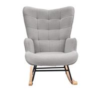 Mecedora Relax Tapizada en Tela Teddy Gris Claro, Sillón Balancín Cómodo con Respaldo Alto Acolchado, Silla de Lectura Moderna para Salón, Dormitorio, Dormitorio Infantil y Zona de Descanso