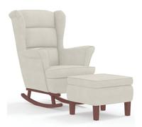 Mecedora Terciopelo Crema con Taburete | Reposabrazos cómodos, respaldo reclinable, carga máxima 110 kg, plegable, para salón