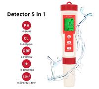 Medidor de Cloro 5 en 1, Medidor de Calidad del Agua PH/CL2/H2/ORP/Temperatura para Piscinas, Agua Potable, Acuarios, Acuicultura 3 in 1