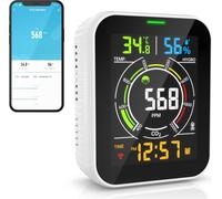 Medidor de CO2 Brandson, dispositivo de medición, Wi-Fi, aplicación inteligente, alarma, batería de 2000 mAh (14 horas de autonomía), (unidad individual), temperatura, humedad, función de despertador,