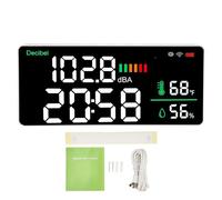 Medidor de decibelios para colgar en la pared, medidor de nivel de sonido LED de 11 pulgadas ℉ Temperatura Humedad Visualización de tiempo Detector de ruido para aula, estudio,