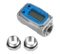 Medidor de flujo digital de turbina de 1 pulgada para rosca BSP para agua de queroseno diésel 8-120 L/min pantalla LCD, cuerpo de aleación de aluminio con adaptadores de 3/4 pulgadas incluidos