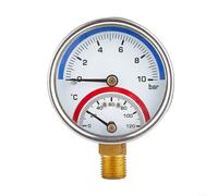 Medidor de presión y temperatura de doble pantalla 0-10 bar 0-120°C para colector de calefacción por suelo radiante, rosca de 0.12 pulgadas y 0.25 pulgadas, 60 mm (1/4)