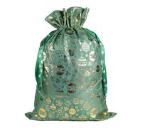 Medium Christmas Burlap Gift Bags, Gold Foil Drawstring Design for Holiday Parties, Natural Fabric Storage Organizer, Wedding, Birthday, Home Decor