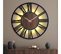 Mee 2ou Reloj de Pared Grande con Luz Nocturna - Reloj de Metal de 80 cm con Tic Tac Suave, Luz LED en la Oscuridad, Estilo Vintage de Madera para Salón, Loft, Oficina, Dormitorio, Cocina