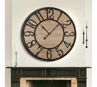 Mee 2ou Reloj de Pared Grande Salon Vintage y Moderno 80 cm / 32 Pulgadas, Silencioso sin Tictac, Funciona con Pilas, Reloj de Pared de Madera Decorativo para Dormitorio, Cocina, Granja y Oficina