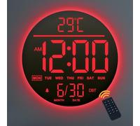 Mee 2ou Reloj Digital Pared de 10" con Luz Nocturna, Alarma, Control Remoto, 11 Colores RGB, Brillo Auto, Temperatura, Fecha y Día, Reloj de Pared LED Eléctrico Moderno para Dormitorio y Sala de Estar
