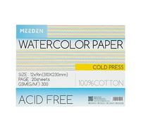 MEEDEN Acuarela Papel Block, 100% Algodón Acuarela Papel Pad de 20 Hojas, 140lb/300gsm, Sin Acido Arte Papel para Acuarela, Gouache, Tinta y Más, 9" x 12" Cold Press