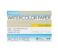 MEEDEN Acuarela Papel Block, 100% Algodón Acuarela Papel Pad de 20 Hojas, 140lb/300gsm, Sin Acido Arte Papel para Acuarela, Gouache, Tinta y Más, 5" x 7" Cold Press