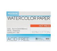 MEEDEN Bloque de Acuarela de Algodón 100%, 20 Hojas, 140lb/300gsm, Papel de Arte Libre de Ácido para Gouache y Más, 26×18 cm, Prensa Caliente