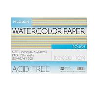 MEEDEN Bloque de Papel de Acuarela - 20 Hojas, 100% Algodón, 140 Libras/300gsm, Libre de Ácido - Para Gouache y Más - 31×23 cm Grano Bruto
