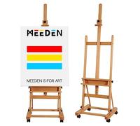 MEEDEN Caballete grande de estudio con marco en H - Caballete de madera de haya ajustable inclinable movible, soporte de caballete de pintura de suelo, sostiene lienzos de hasta 48 pulgadas