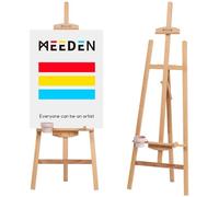 MEEDEN Caballete para Pintar de Madera de Haya - Caballete Trípode Tipo Lira Ajustable con Portapinceles, Vaso y Base Metálica - Soporte para Lienzo, Exposiciones y Señales de Boda