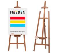 MEEDEN Caballete para Pintar de Madera de Haya y Nogal - Caballete Trípode Estilo Lira Ajustable con Portapinceles, Vaso y Base Metálica - Soporte para Lienzos, Exposiciones y Señales de Boda