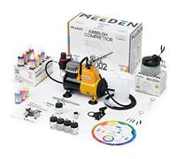 MEEDEN Kit de Brocha con Compresor - Compresor de Aire Silencioso de 1/5 HP con 3 Pistolas de Brocha de Doble Acción, 24 Colores x 30ml para Pintura de Modelos