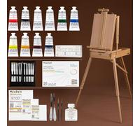 MEEDEN Kit de Pintura con Caballete Francés para Artistas, Set Inicio con Pinturas Acrílicas (10x60ml), Pinceles, Lienzos y Accesorios - Ideal Adultos y Principiantes - Serie Prime