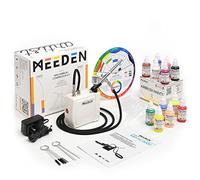 MEEDEN Mini kit de aerógrafo con compresor, compresor de aire con 12 colores x 30 ml, juego de pintura acrílica en aerosol para pintura de modelos