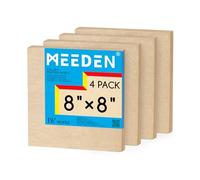 MEEDEN Tablero de lienzo de madera sin acabar: 1-1/2 pulgadas de profundidad, 8 x 8 pulgadas, paquete de 4 paneles de madera en blanco para pintar