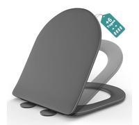 MEEJEE Tapa Wc Forma D Gris con Cierre Suave, Tapa de Vater Universal de Duroplast, Asiento Inodoro para Familias, Compatible con Mayoría de Inodoros
