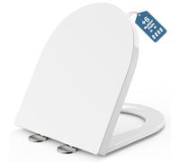 MEEJEE Tapa WC Universal Amortiguada Larga D-Forma 460x365 mm, Tapadera WC de Duroplast, Tapa de Vater Quick Release, Tapa WC Montaje Fácil, Tapa Inodoro con Cierre Suave, Asiento Inodoro Blanco