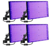 MEEKBOS Luz Negra UV 300W, Foco LED Ultravioleta 385-400nm IP65 Impermeable, Luz Fluorescente para Fiesta Glow, Halloween, Neón, Maquillaje Corporal, Decoración, Discoteca(Pack de 4)