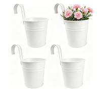 Meenewching 4 macetas colgantes, 16 cm, maceta colgante de metal con gancho extraíble y agujeros de drenaje, macetas colgantes para balcón, jardín, barandilla, interior y exterior (blanco)