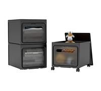 Meerveil Cajas Almacenaje Plástico de 3 Piezas con Tapa, Caja de Almacenaje con 4 Ruedas y Asa, Caja Cubo Apilable Para Cocina Salón Dormitorio Baño y Oficina, 30 x 40 x 25 cm, Negro
