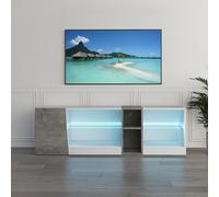 Meerveil Mueble de TV con Luces LED, 5 Compartimentos Abiertos y 1 Puerta, para televisores de 55 Pulgadas, para Sala de Estar y Dormitorio, 140 x 45 x 37,5 cm, Blanco y Gris