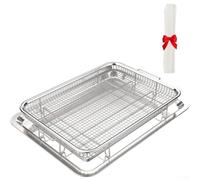 MeevrgR Cesta y bandeja para freidora de aire de horno de acero inoxidable con 30 papeles para hornear, sartén grande de 40 x 30 cm con fondo plano para freír, hornear, parrilla, juego de accesorios