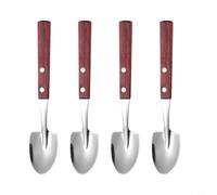 MeevrgR Cucharas de pala con mango de madera, paquete de 4 hechas de acero inoxidable 304 para servir pasteles y helados en el hogar (rojo)