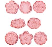 MeevrgR Juego de 8 galletas de flores, accesorios de polipropileno para hornear galletas, fondant, fácil de limpiar y usar, moldes de cocina, color rosa