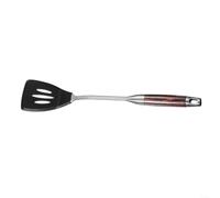 MeevrgR Juego de utensilios de cocina negros con mango de madera, marco de acero inoxidable 304 y cabeza de silicona, espátula y cucharón para cocinar de forma segura (espátula ranurada)