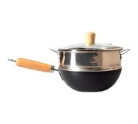MeevrgR Para mini wok de 20 cm de acero al carbono resistente para una sola porción - Sartén tradicional de fondo redondo para estufa eléctrica de gas, recipiente de cocina asiático seguro (C-24 cm)