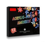 MeevrgR Rotuladores de pintura acrílica de doble punta, 12 colores, a base de agua, para pintura de roca, vidrio, madera, tela, manualidades, cuerpo de plástico reutilizable, 142 mm