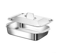 MeevrgR Sartén comercial para lasaña de 18 x 11 pulgadas, bandeja de acero inoxidable para asar pizza y cazuelas estilo Detroit con tapa, color plateado (41)